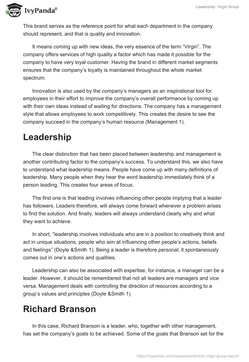 Leadership: Virgin Group. Page 2