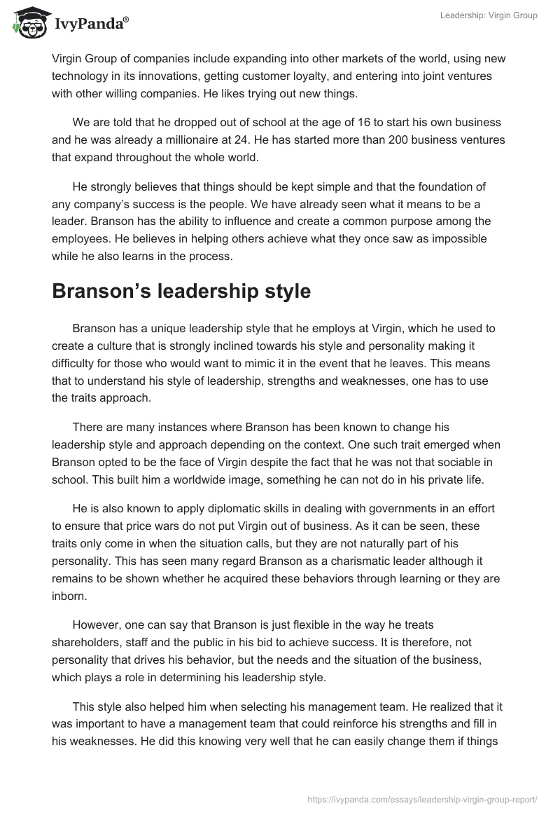 Leadership: Virgin Group. Page 3