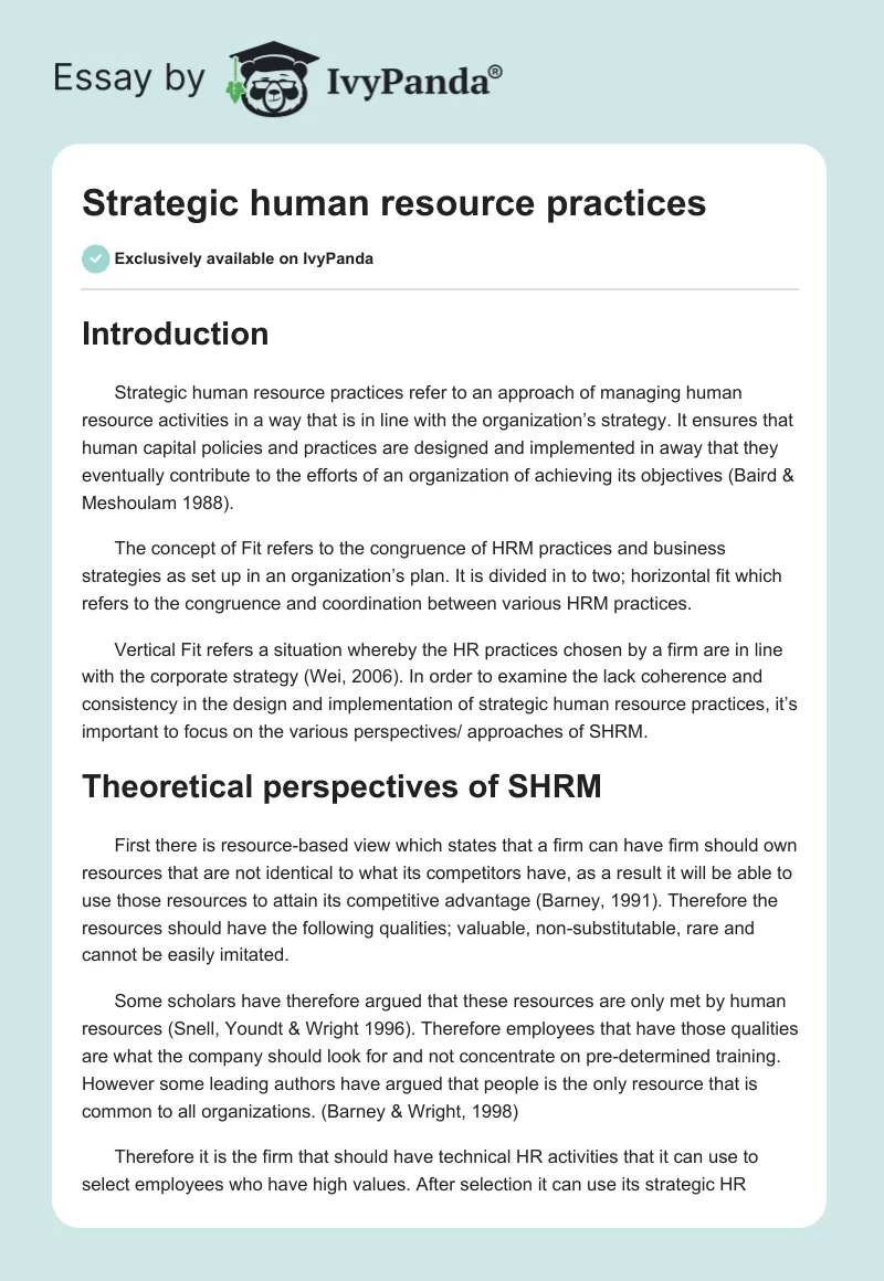 Strategic human resource practices. Page 1