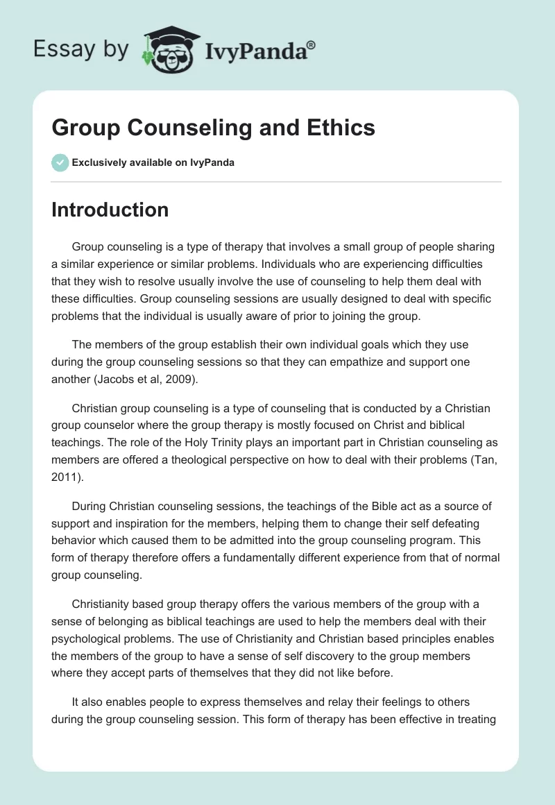 Group Counseling and Ethics. Page 1