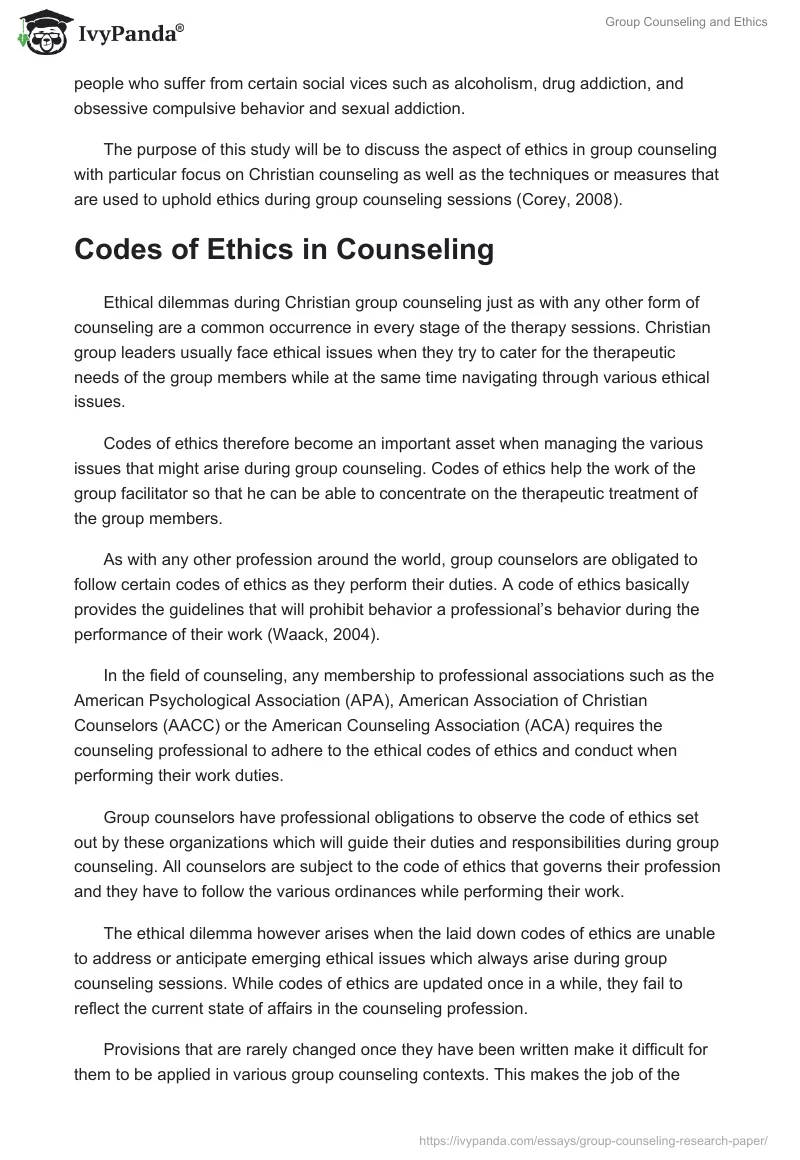 Group Counseling and Ethics. Page 2