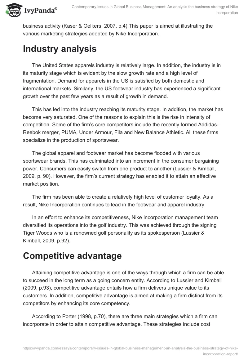 Contemporary Issues in Global Business Management: An Analysis the Business Strategy of Nike Incorporation. Page 2