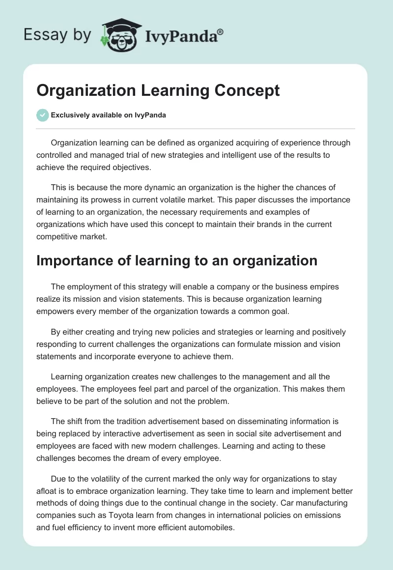 Organization Learning Concept. Page 1