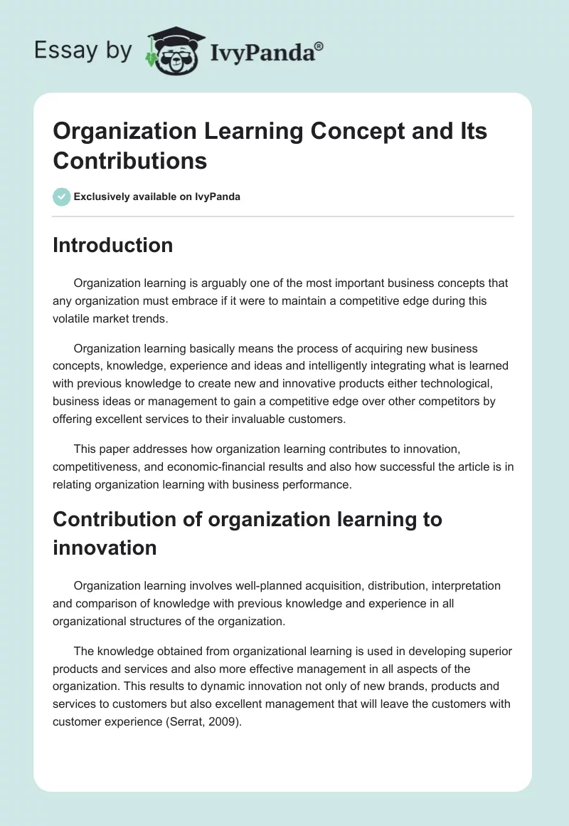 Organization Learning Concept and Its Contributions. Page 1