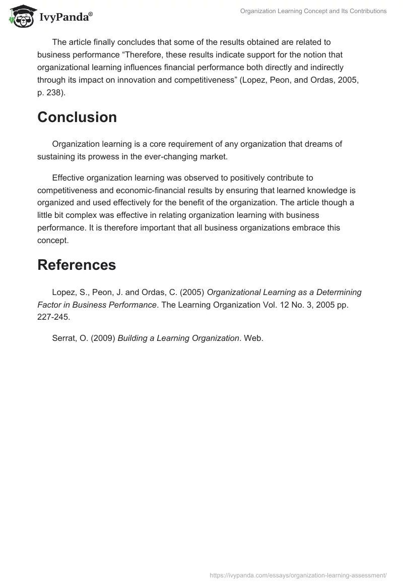 Organization Learning Concept and Its Contributions. Page 4