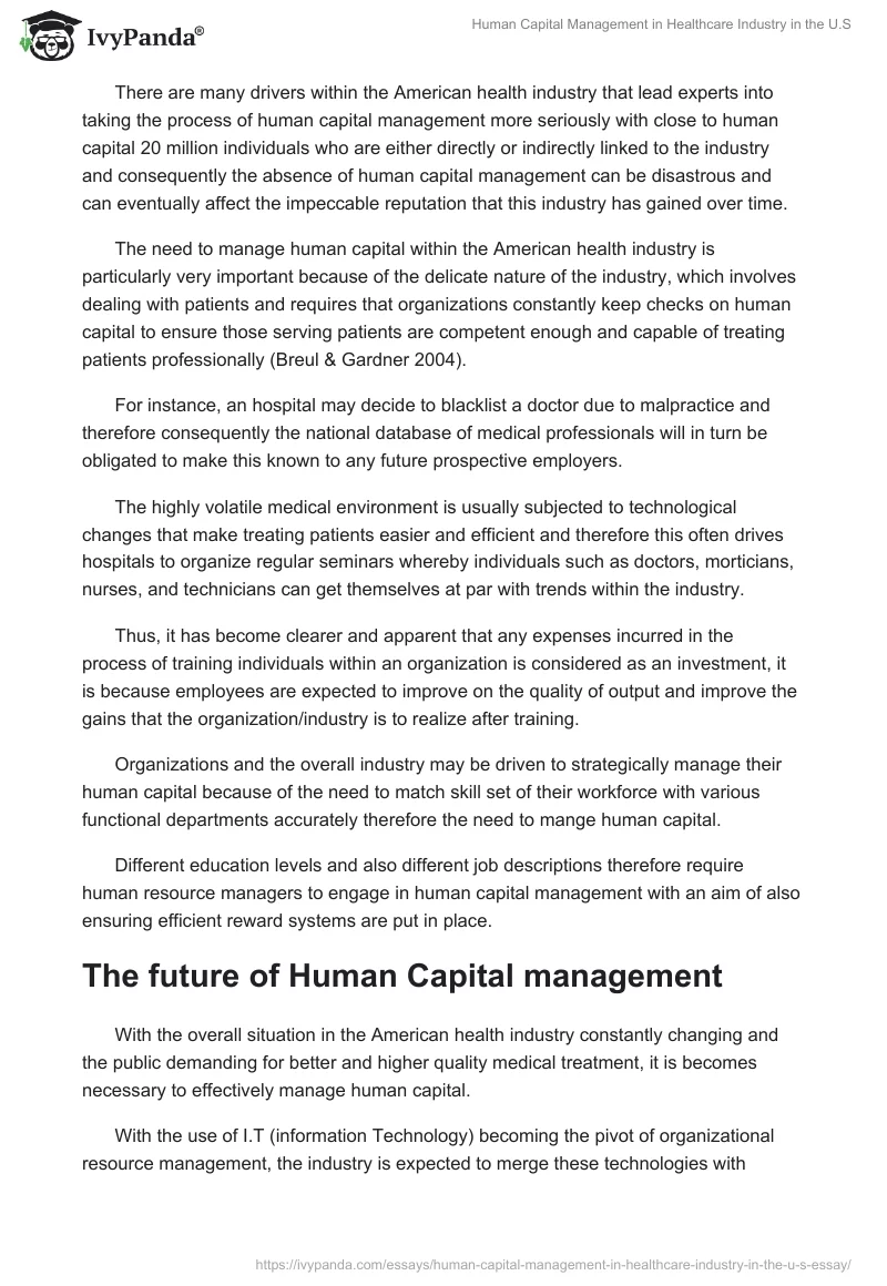 Human Capital Management in Healthcare Industry in the U.S. Page 2