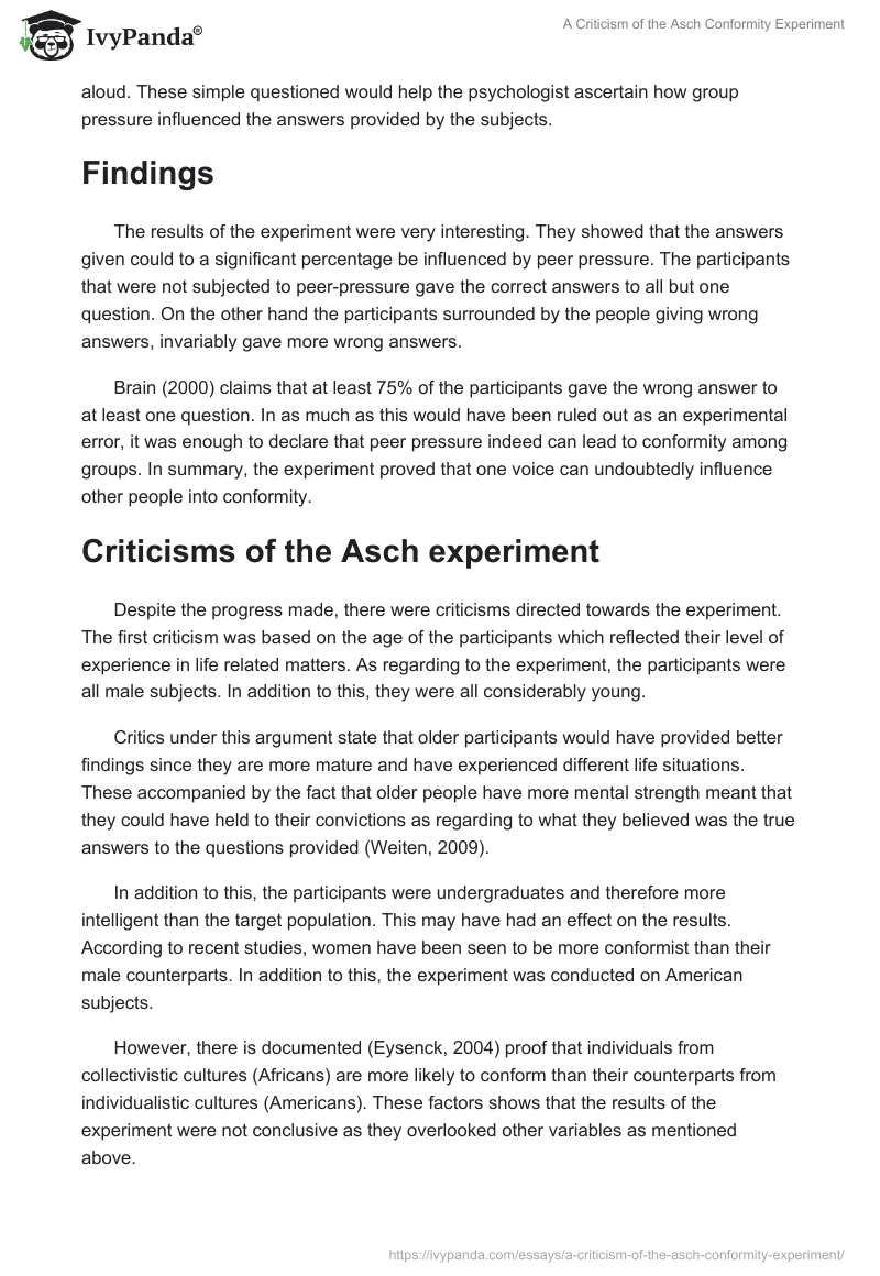 A Criticism of the Asch Conformity Experiment. Page 2