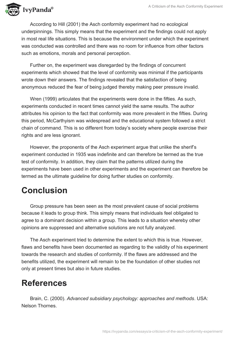 A Criticism of the Asch Conformity Experiment. Page 3