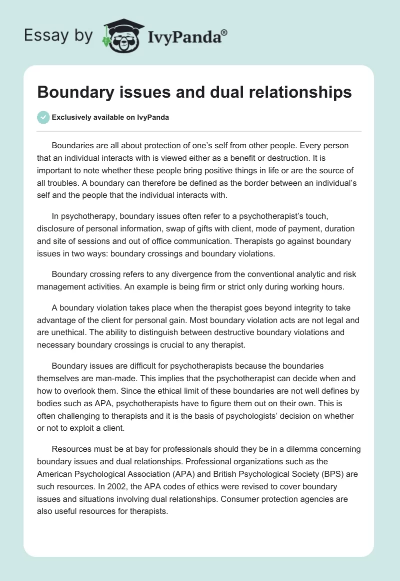 Boundary issues and dual relationships. Page 1