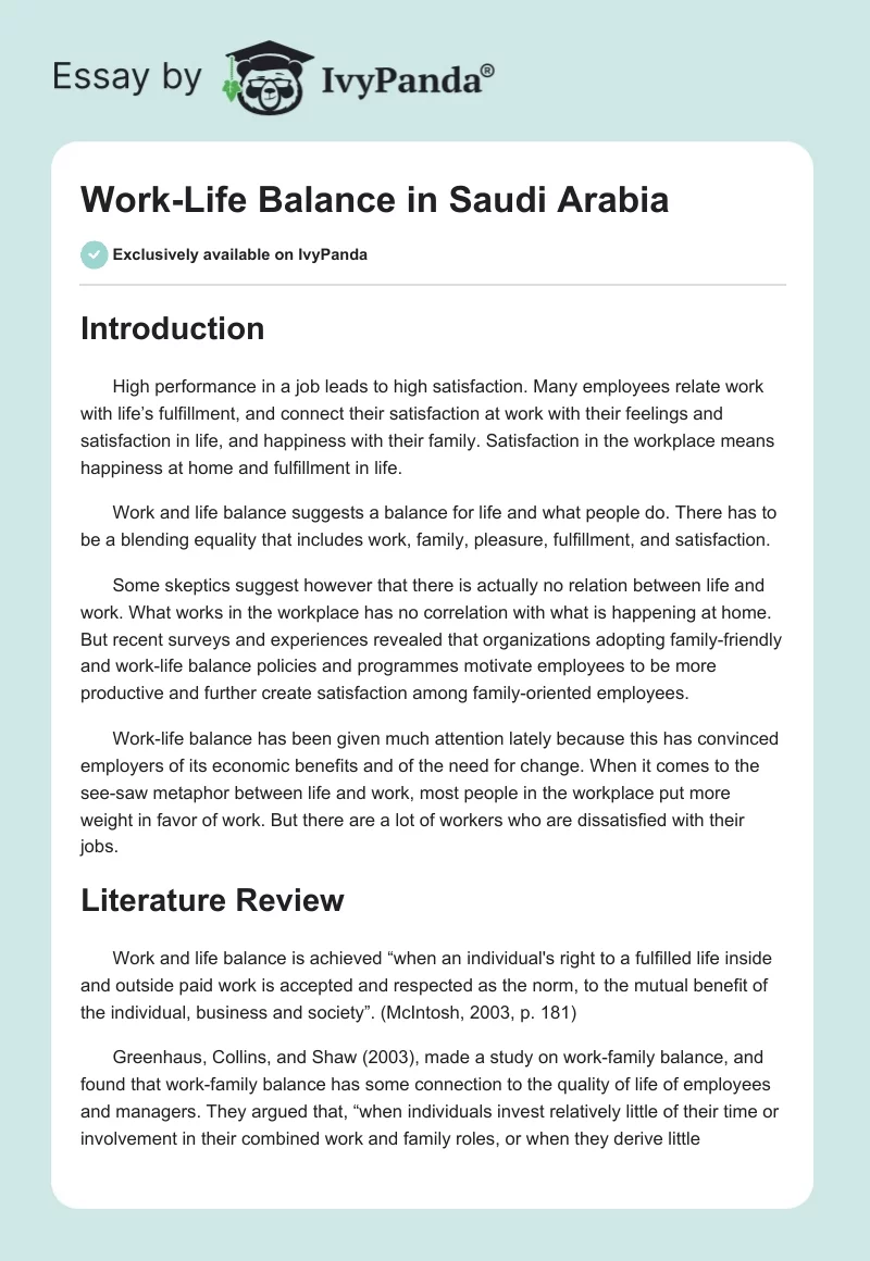 Work-Life Balance in Saudi Arabia. Page 1