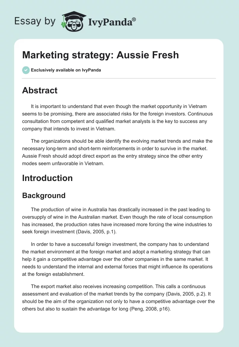 Marketing strategy: Aussie Fresh. Page 1