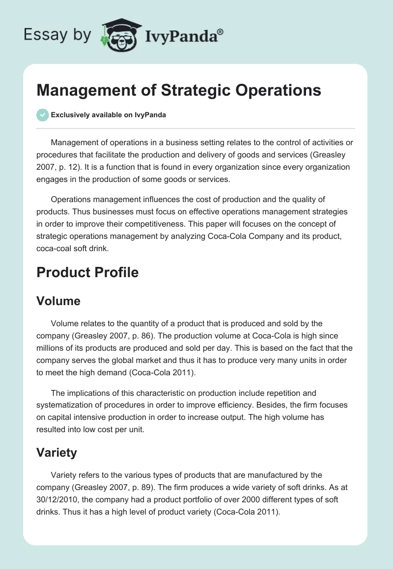 Management of Strategic Operations. Page 1
