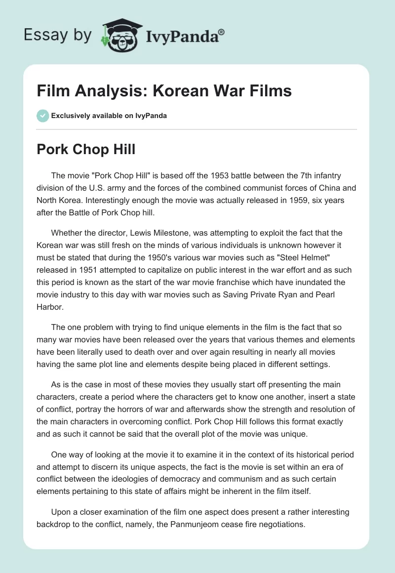 Film Analysis: Korean War Films. Page 1