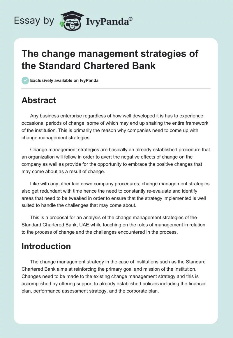 The change management strategies of the Standard Chartered Bank. Page 1