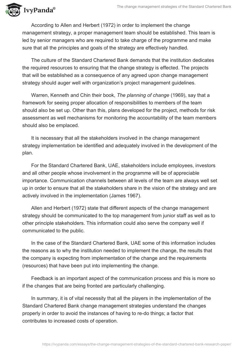 The change management strategies of the Standard Chartered Bank. Page 5