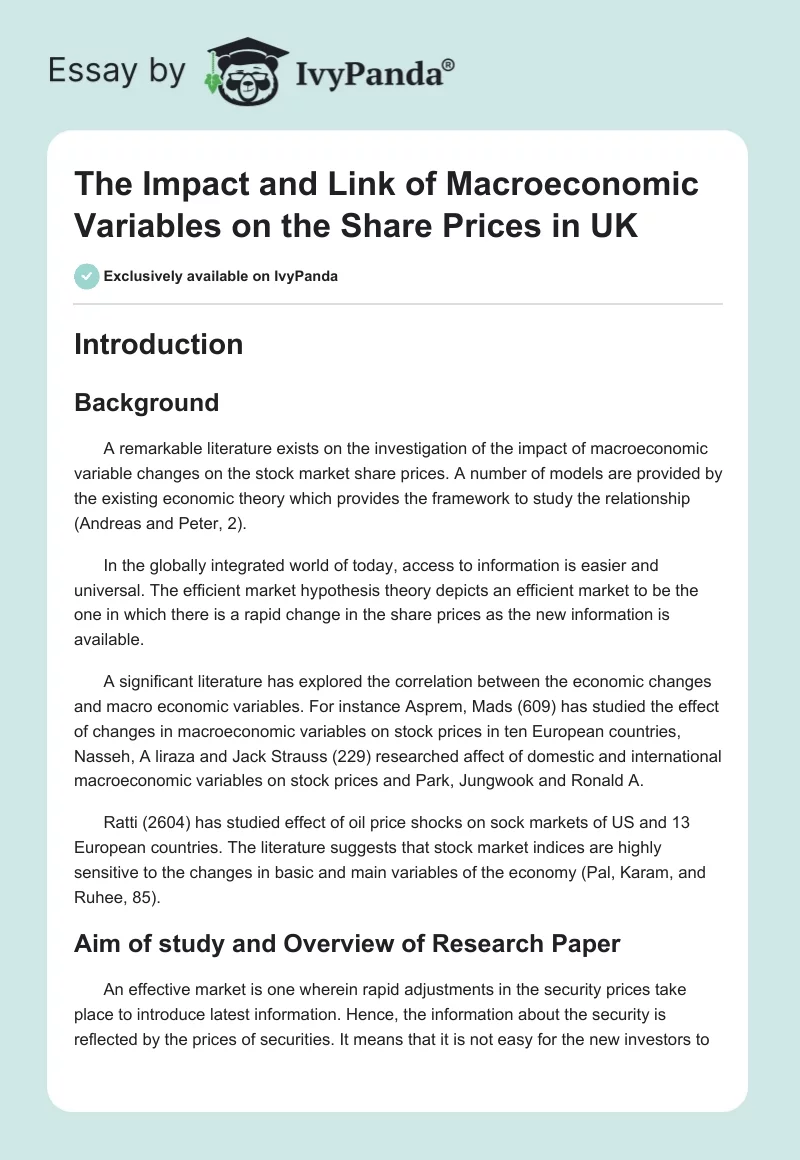 The Impact and Link of Macroeconomic Variables on the Share Prices in UK. Page 1