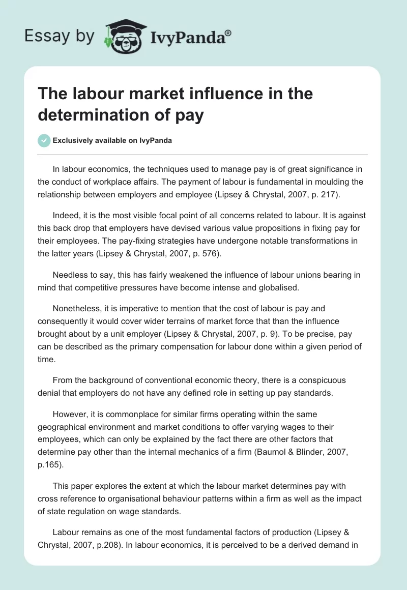 The labour market influence in the determination of pay. Page 1