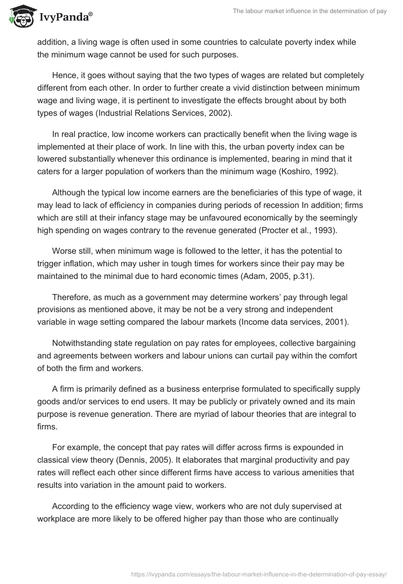 The labour market influence in the determination of pay. Page 5