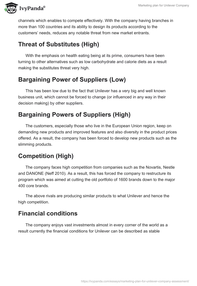 Marketing Plan for Unilever Company. Page 2
