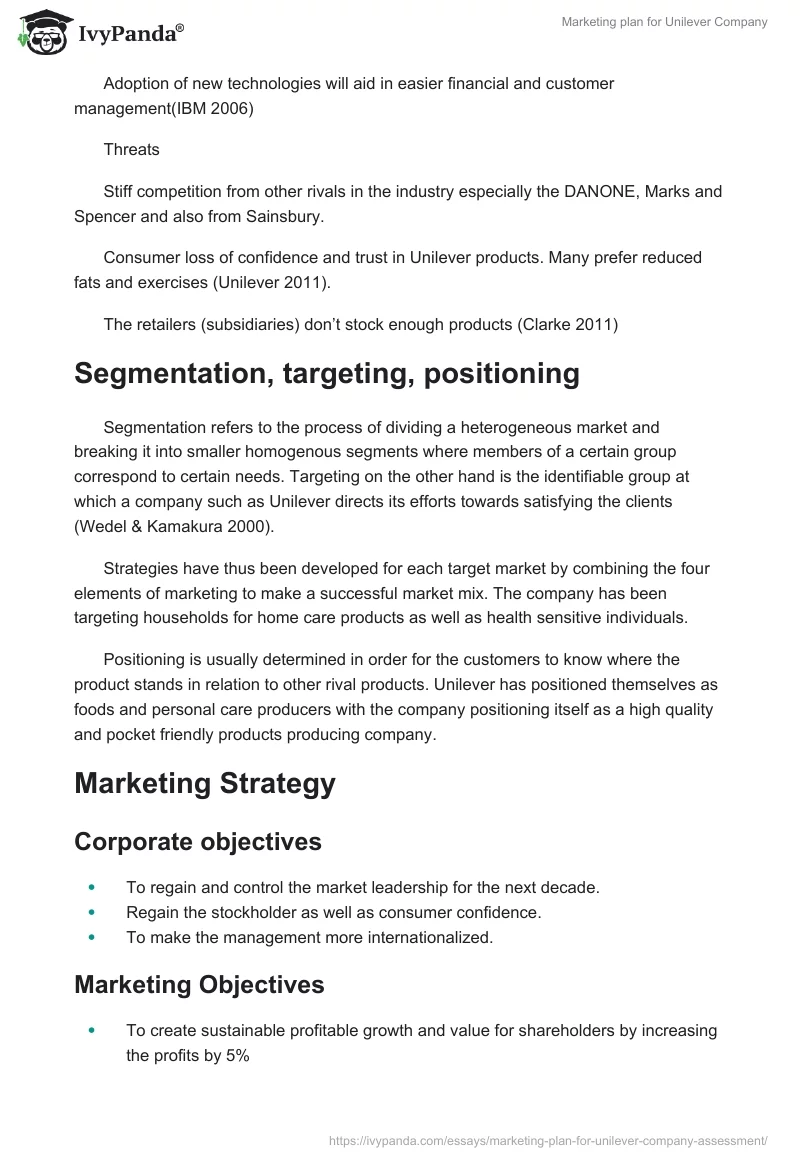 Marketing Plan for Unilever Company. Page 5