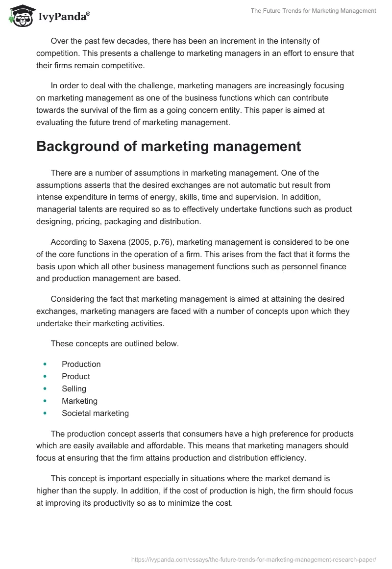 The Future Trends for Marketing Management. Page 2