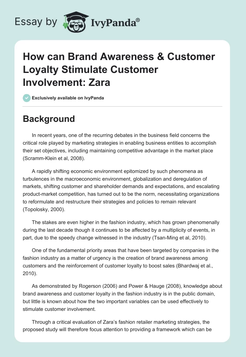 How Can Brand Awareness & Customer Loyalty Stimulate Customer Involvement: Zara. Page 1