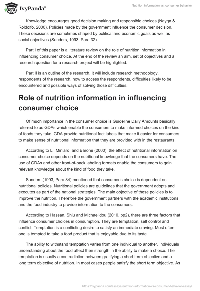 Nutrition information vs. consumer behavior. Page 2