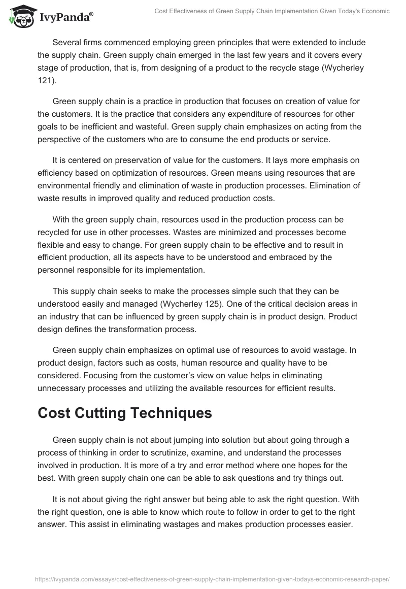 Cost Effectiveness of Green Supply Chain Implementation Given Today's Economic. Page 2