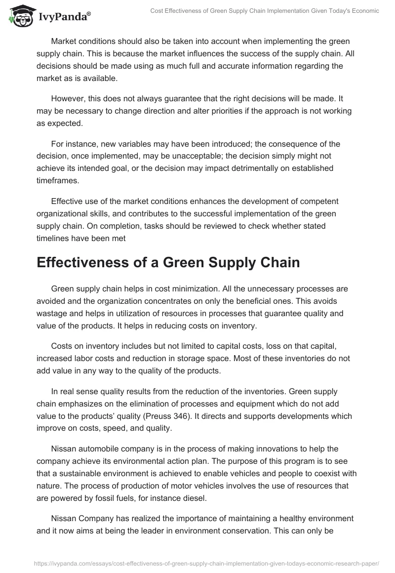 Cost Effectiveness of Green Supply Chain Implementation Given Today's Economic. Page 4