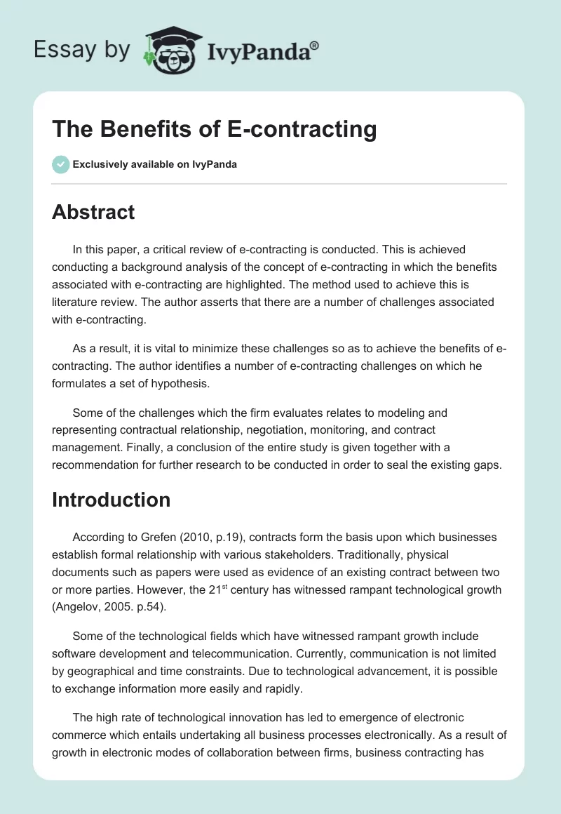 The Benefits of E-contracting. Page 1
