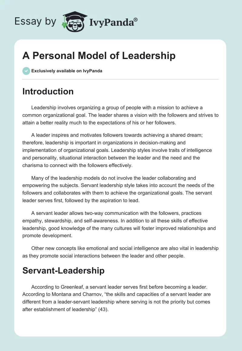 A Personal Model of Leadership. Page 1