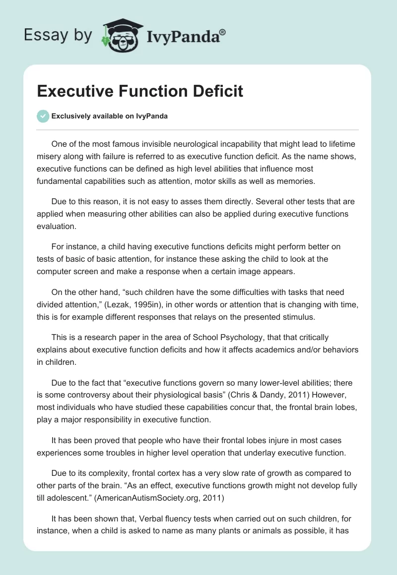 Executive Function Deficit. Page 1