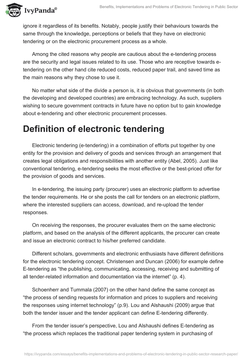 Benefits, Implementations and Problems of Electronic Tendering in Public Sector. Page 2