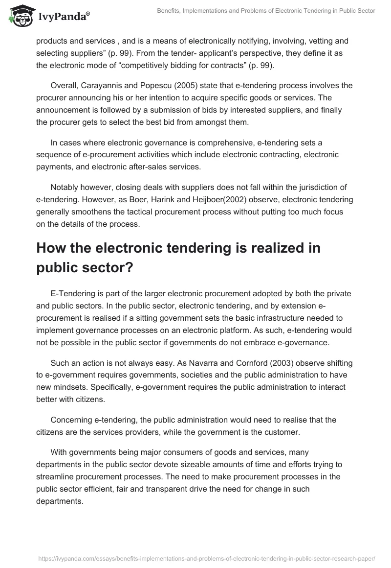 Benefits, Implementations and Problems of Electronic Tendering in Public Sector. Page 3