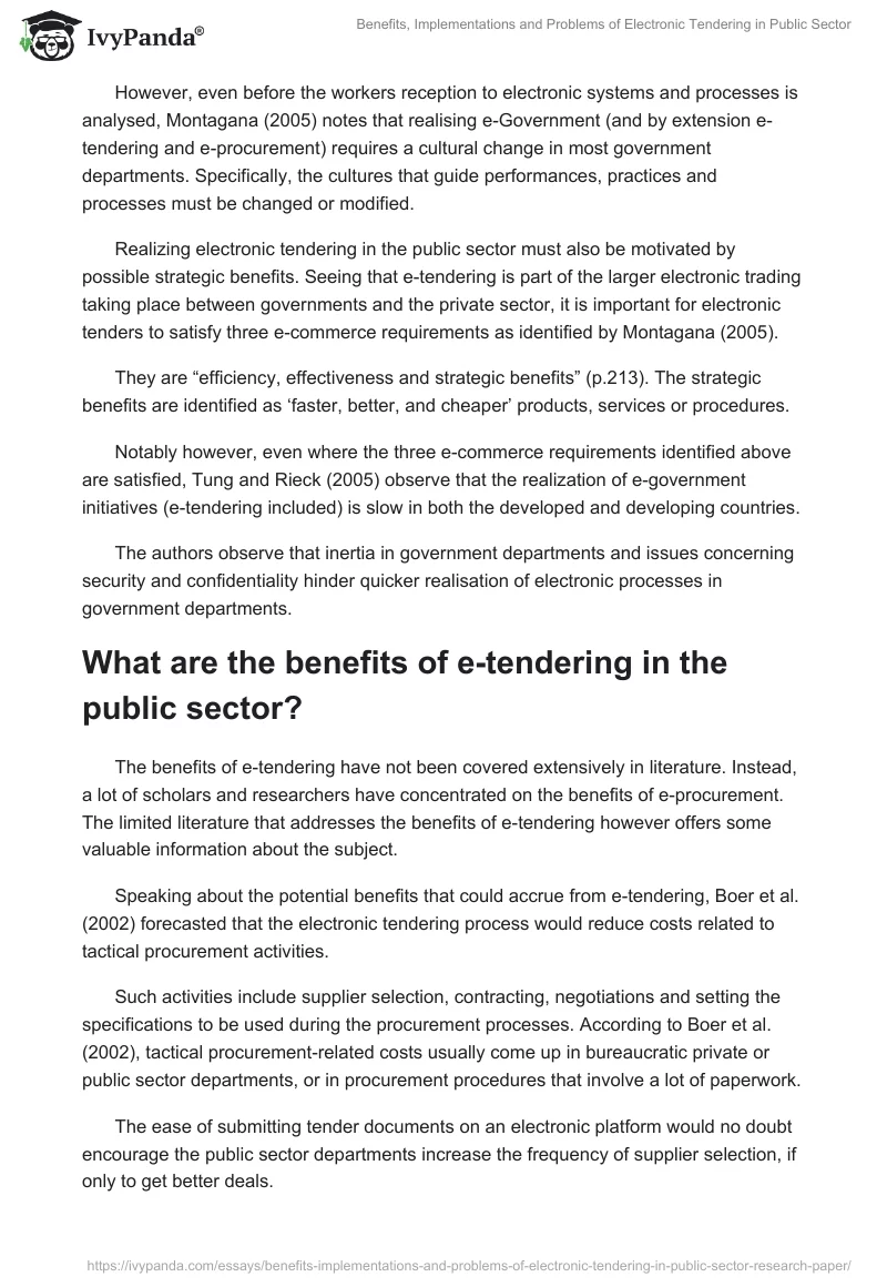 Benefits, Implementations and Problems of Electronic Tendering in Public Sector. Page 5