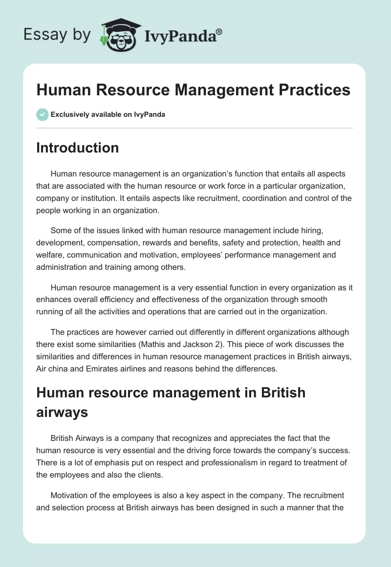 Human Resource Management Practices. Page 1