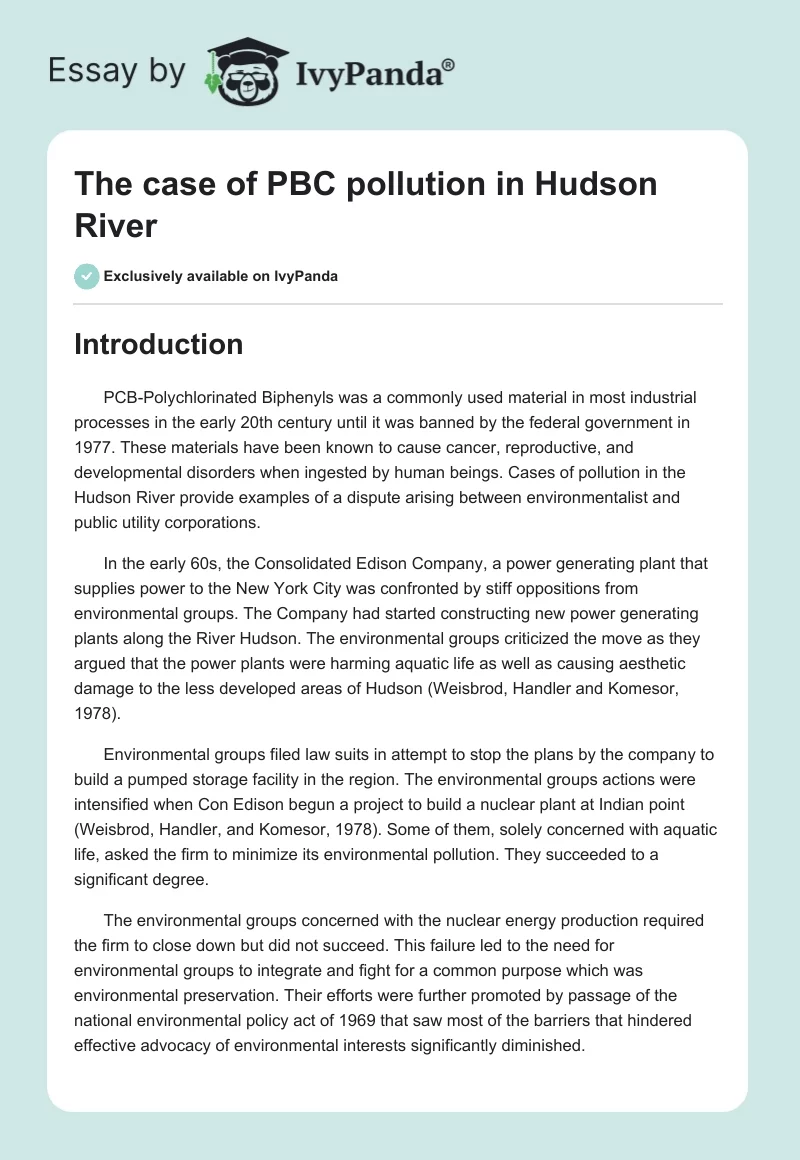 The Case of PBC Pollution in Hudson River. Page 1
