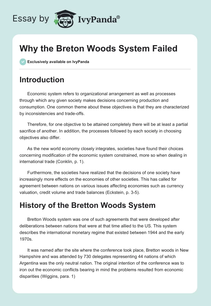 Why the Breton Woods System Failed. Page 1