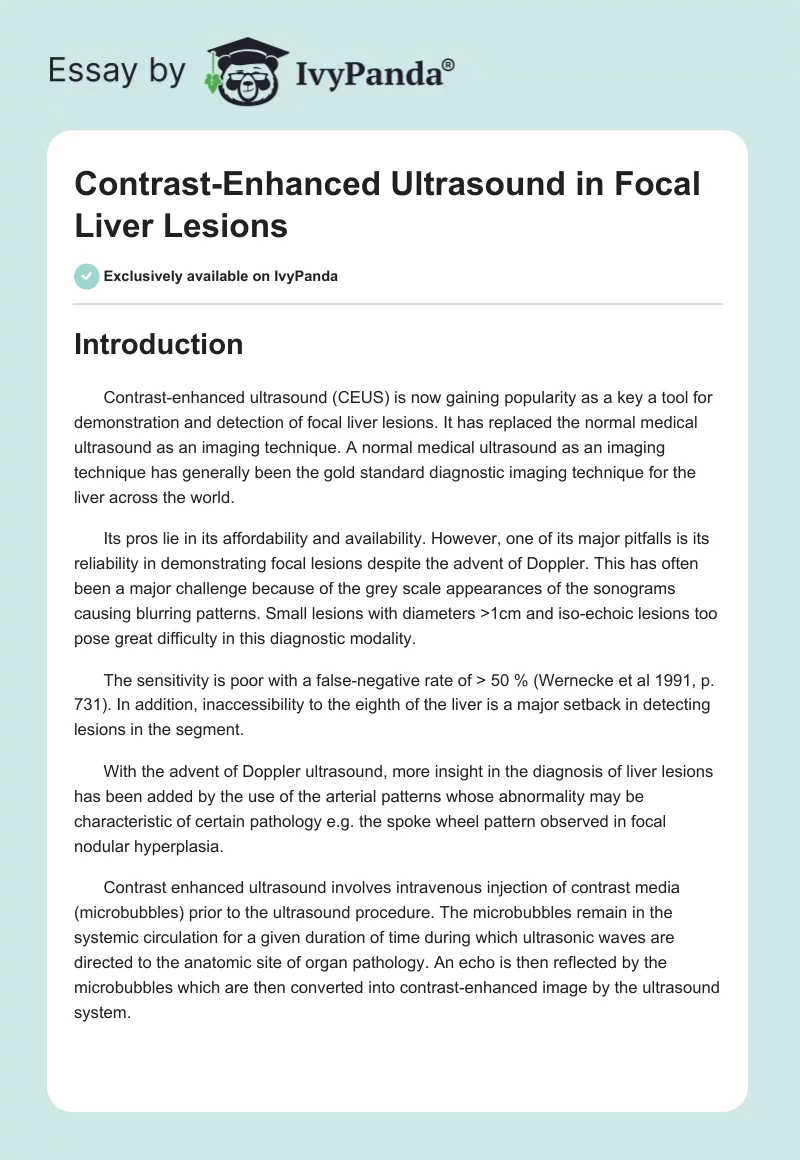 Contrast-Enhanced Ultrasound in Focal Liver Lesions. Page 1