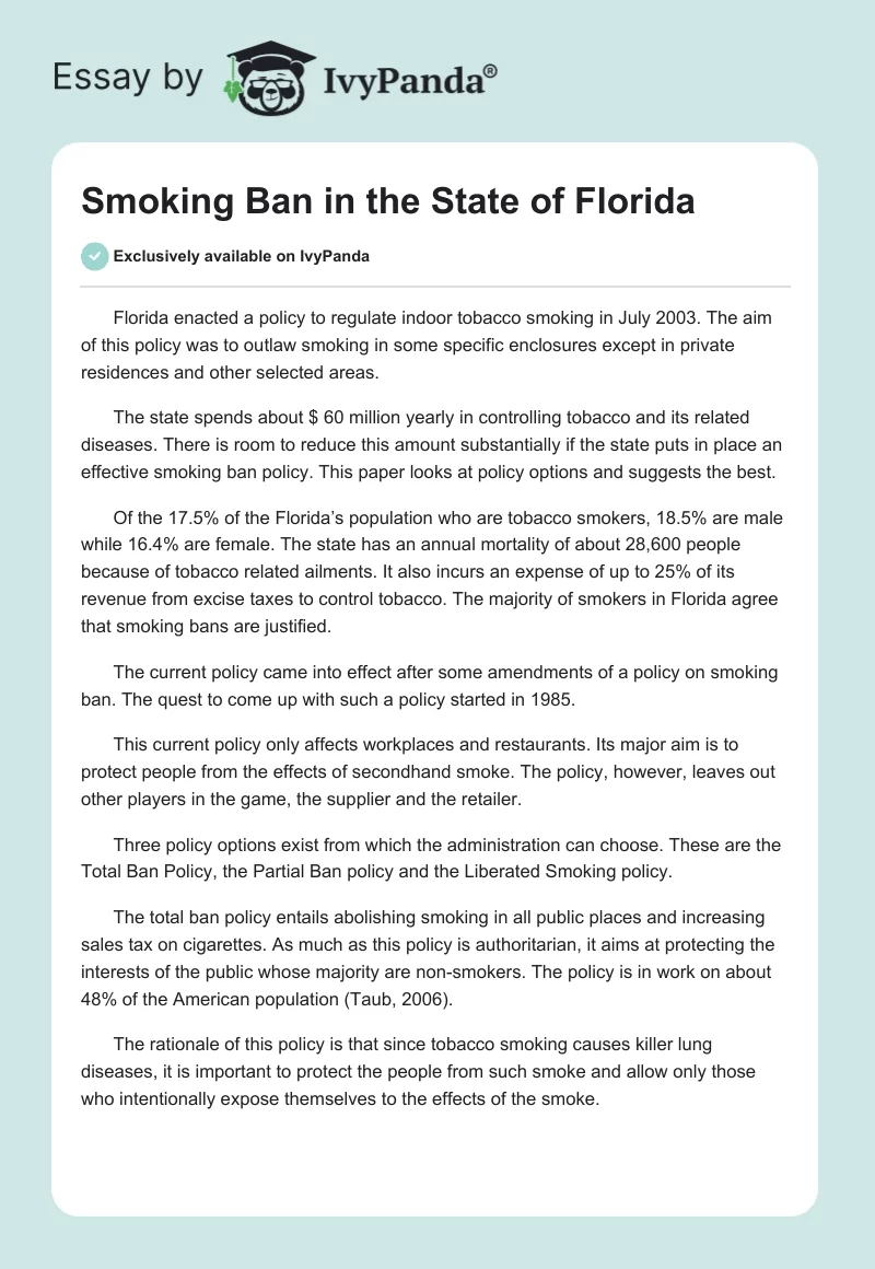 Smoking Ban in the State of Florida. Page 1