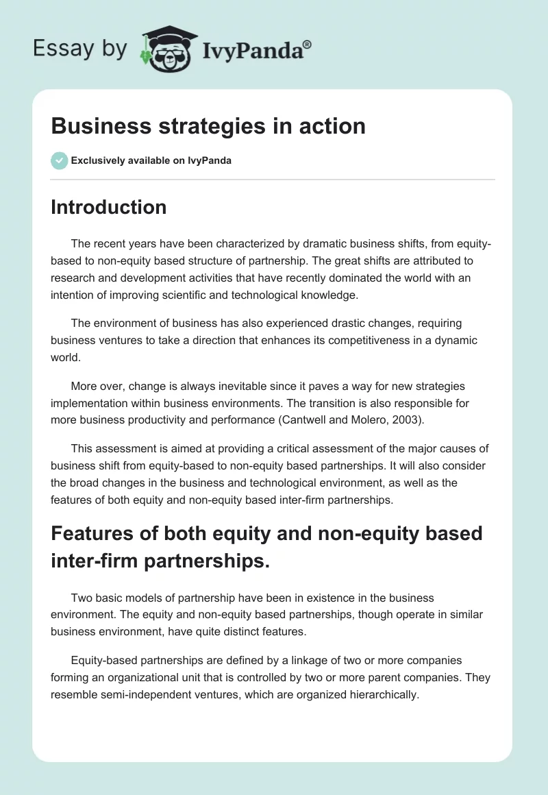 Business strategies in action. Page 1