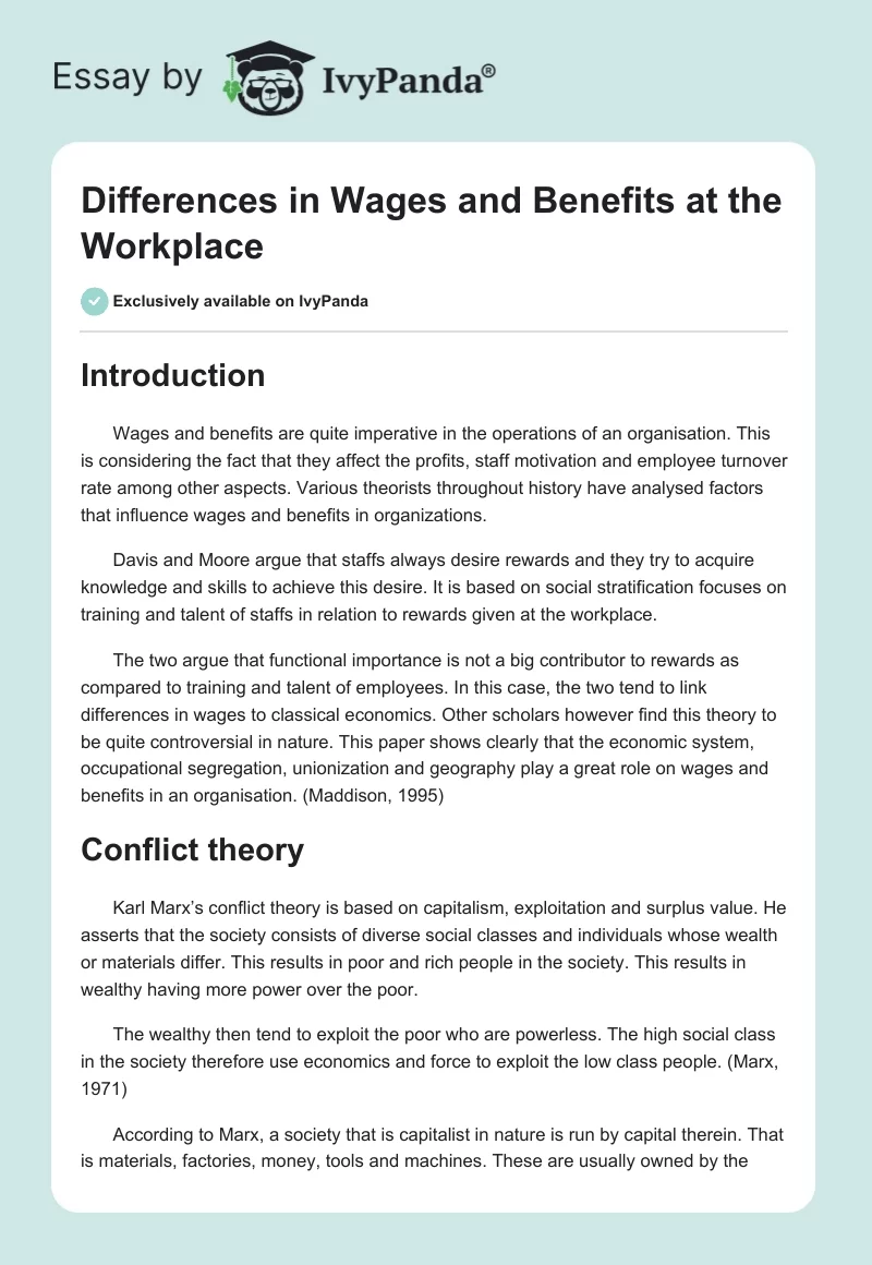 Differences in Wages and Benefits at the Workplace. Page 1