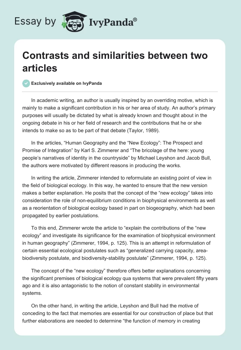 Contrasts and similarities between two articles. Page 1