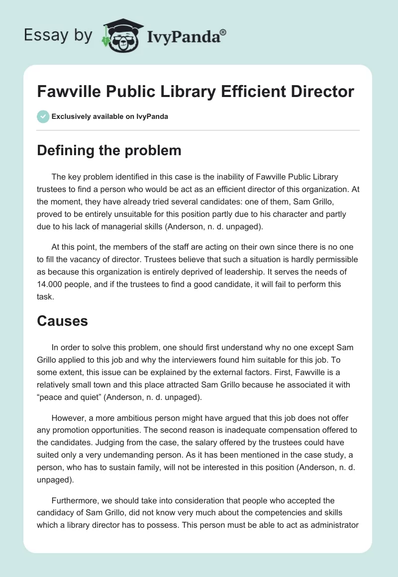 Fawville Public Library Efficient Director. Page 1