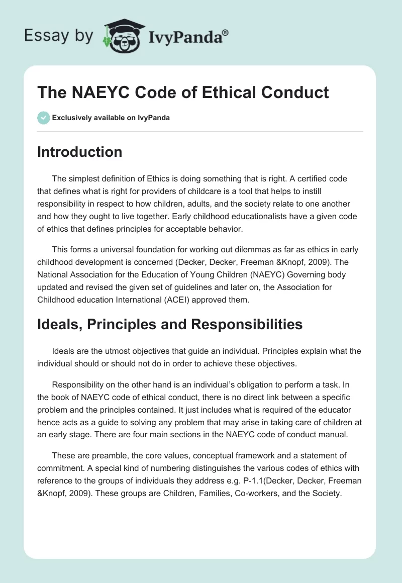 The NAEYC Code of Ethical Conduct. Page 1
