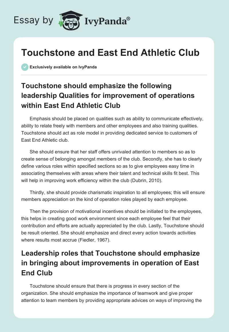 Touchstone and East End Athletic Club. Page 1