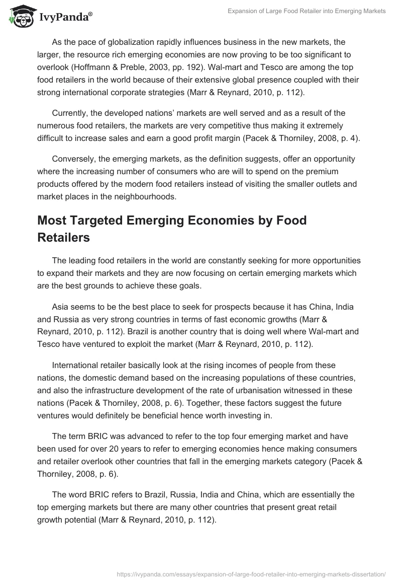 Expansion of Large Food Retailer into Emerging Markets. Page 2