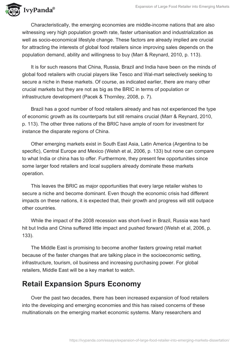 Expansion of Large Food Retailer into Emerging Markets. Page 3