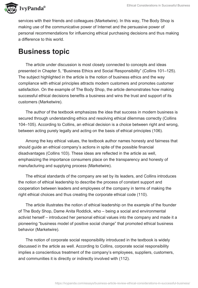 Ethical Considerations in Successful Business. Page 2