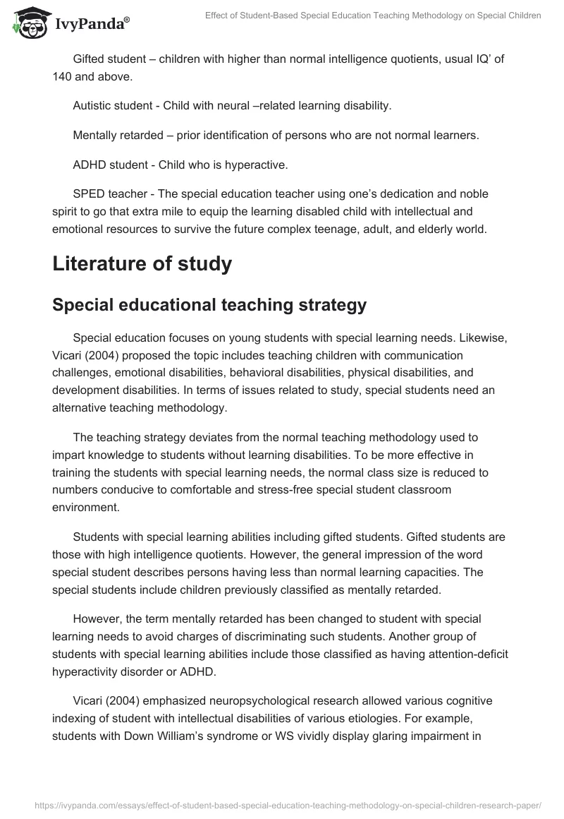 Effect of Student-Based Special Education Teaching Methodology on Special Children. Page 2